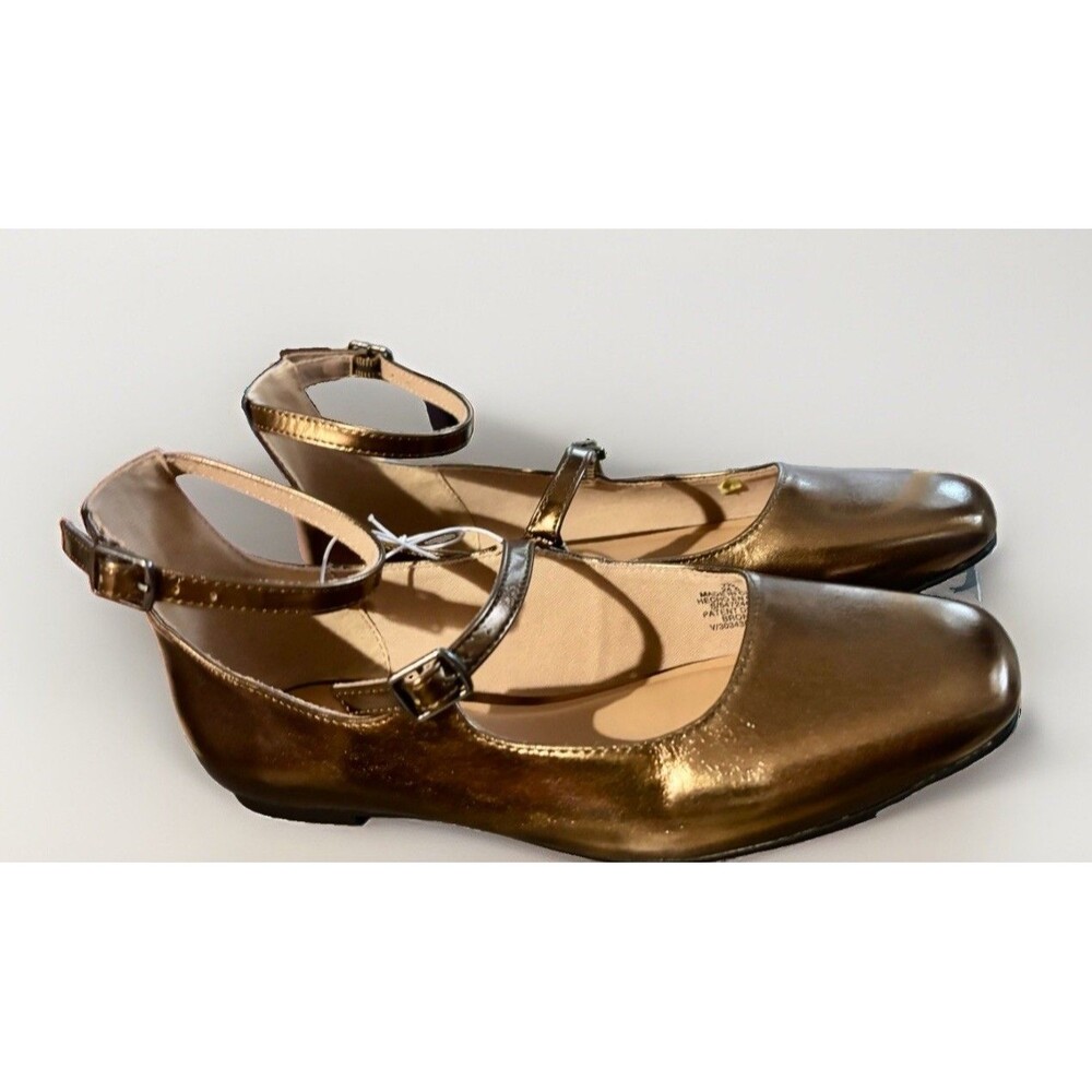 NWT Old Navy Double Strap Faux Leather Metallic Bronze Mary Jane Flats Size 7.5 - Picture 3 of 9